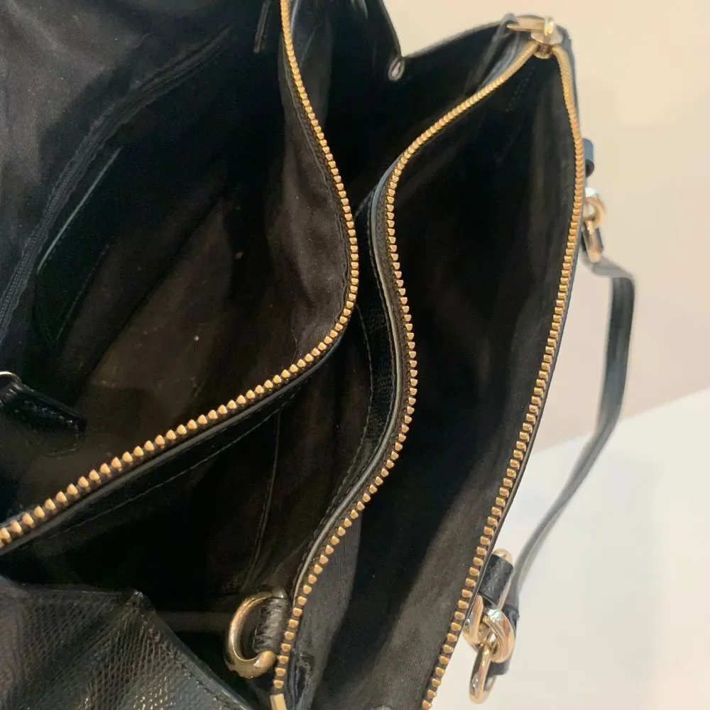 Coach Black Leather Satchel Handbag with‎ Gold Hardware Double Zip Crossbody